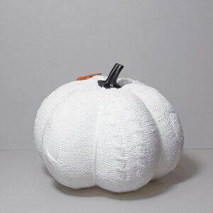 5.75" Cable Knit Pumpkin White Halloween Thanksgiving Fall Farmhouse